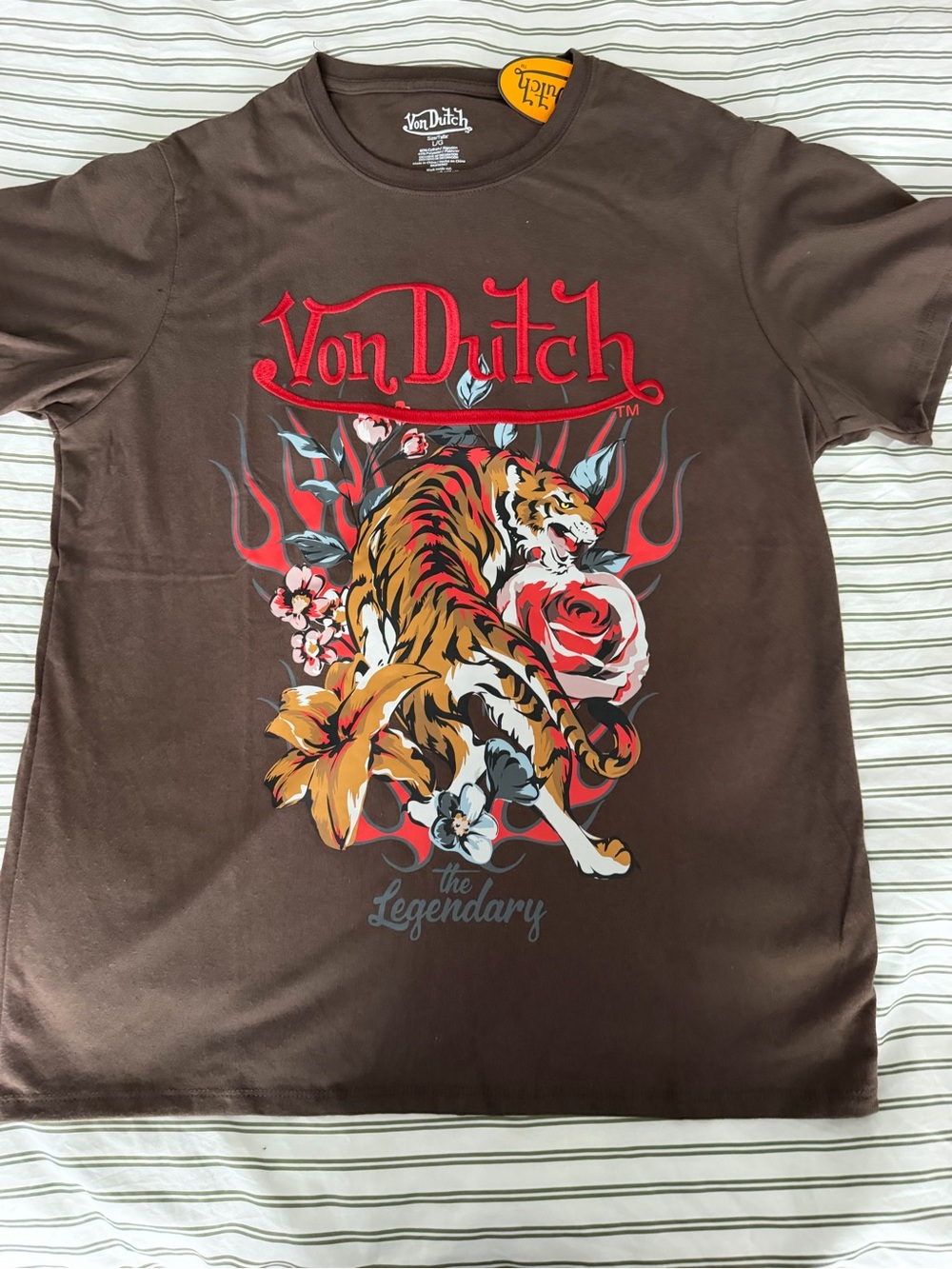 Von Dutch Brown Short-Sleeve Tee with Tiger & Floral Graphic